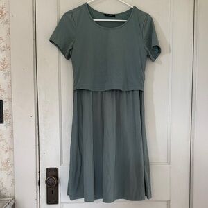 Casual Sage Maternity/Nursing Midi Dress with Short Sleeves